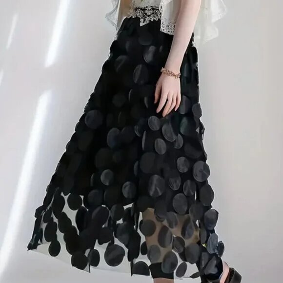 Polka Dot Applique High Waisted Skirt - Picture 4 of 5